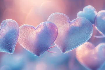 Obraz premium Heart-shaped flowers in pastel sunset glow, romantic background