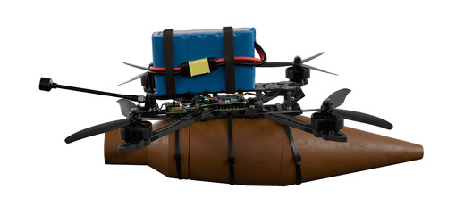 FPV Drone with a bomb isolated on white isolated on white