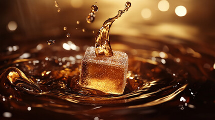 A sugar cube dissolving in hot coffee