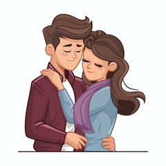 valentines day romantic hug couple vector, Cartoon romantic couple vector illustration in love hugs