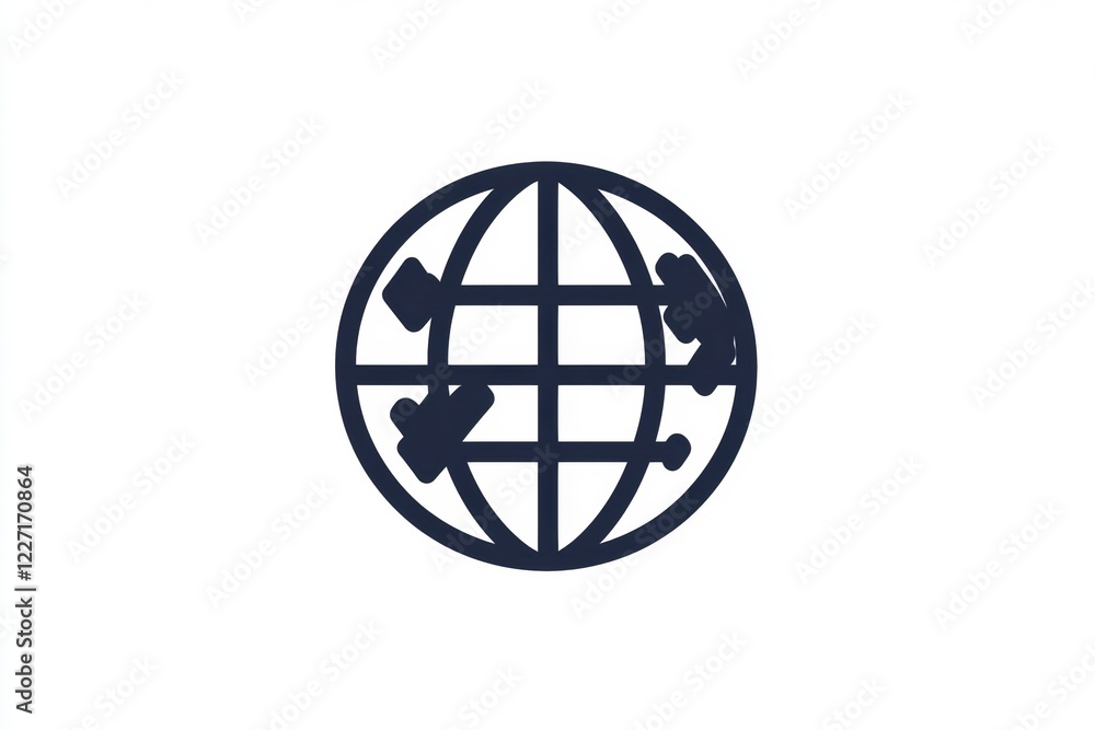 Poster Global connectivity symbol featuring a stylized globe and two abstract figures in motion promoting teamwork. Generative AI