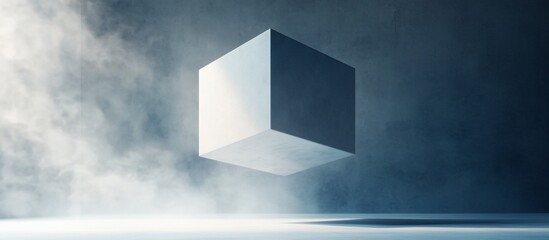 Fototapeta premium Floating cube, smoky studio, digital art, product display