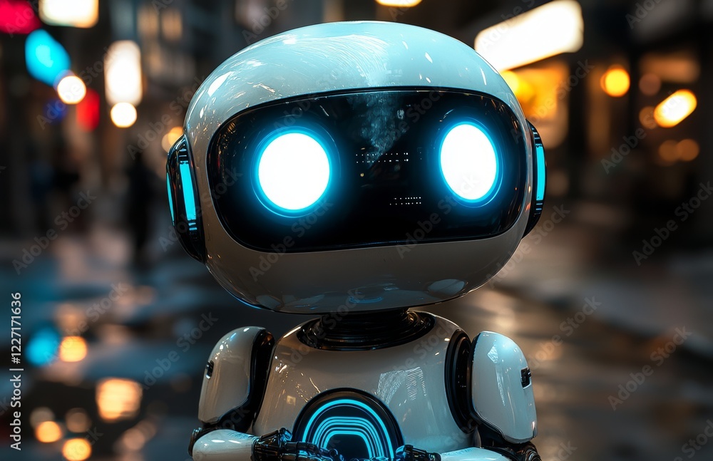 Poster a robotic assistant in blue or a stock robot featuring a graphic display