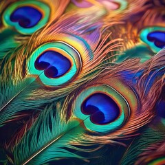 Naklejka premium close-up of vibrant colorful peacock feathers, background graphic resource
