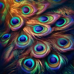 close-up of vibrant colorful peacock feathers, background graphic resource
