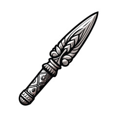 Design a sleek, obsidian black vector knife symbol; sharp, minimalist style; incorporate a stylized 't' (1) subtly into the blade design.