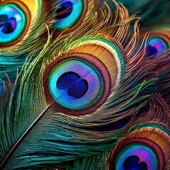 Obraz premium close-up of vibrant colorful peacock feathers, background graphic resource