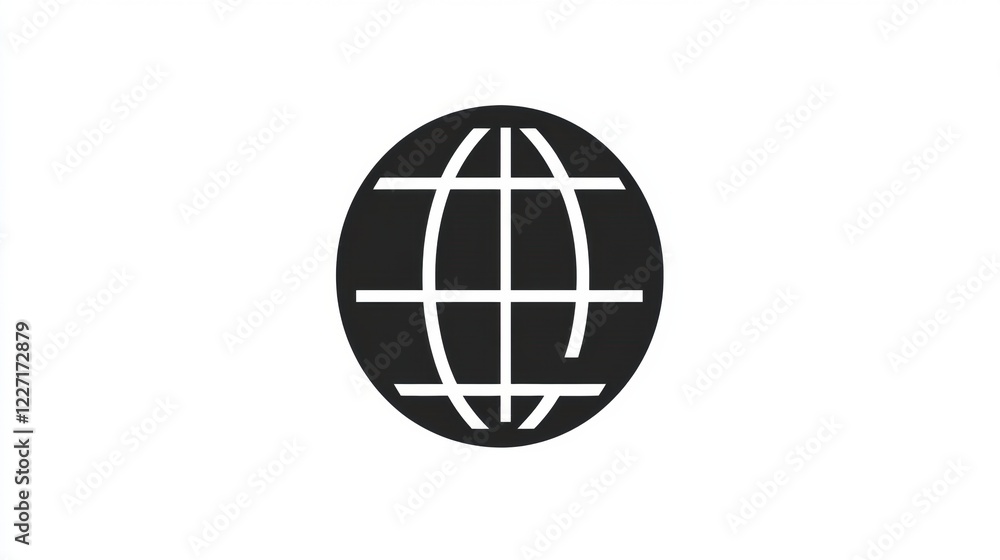 Poster Black globe illustration featuring grid lines representing the world in a minimalist style. Generative AI