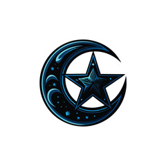 Design a crescent moon and star logo; elegant, minimalist style.  Focus on a graceful crescent moon embracing a five-pointed star.