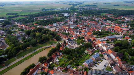  Aerial view around the old town of the city Tönning in the Germany on a sunny day in summer