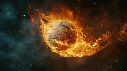 Fototapeta premium Fiery Soccer Ball Blazing Through Space