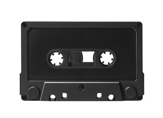 Bllank black audio Cassette tape isolated on transparent background, PNG cut-out