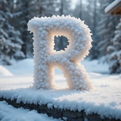 Snowy Letter R in Winter Wonderland Landscape