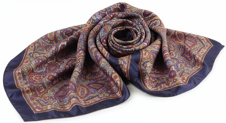 Obraz premium Luxury Paisley Silk Scarf Elegant Navy Blue Pattern