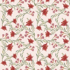 Seamless pattern watercolor flowers hand painted with soft pink background textile wrapping paper illustration repeatable