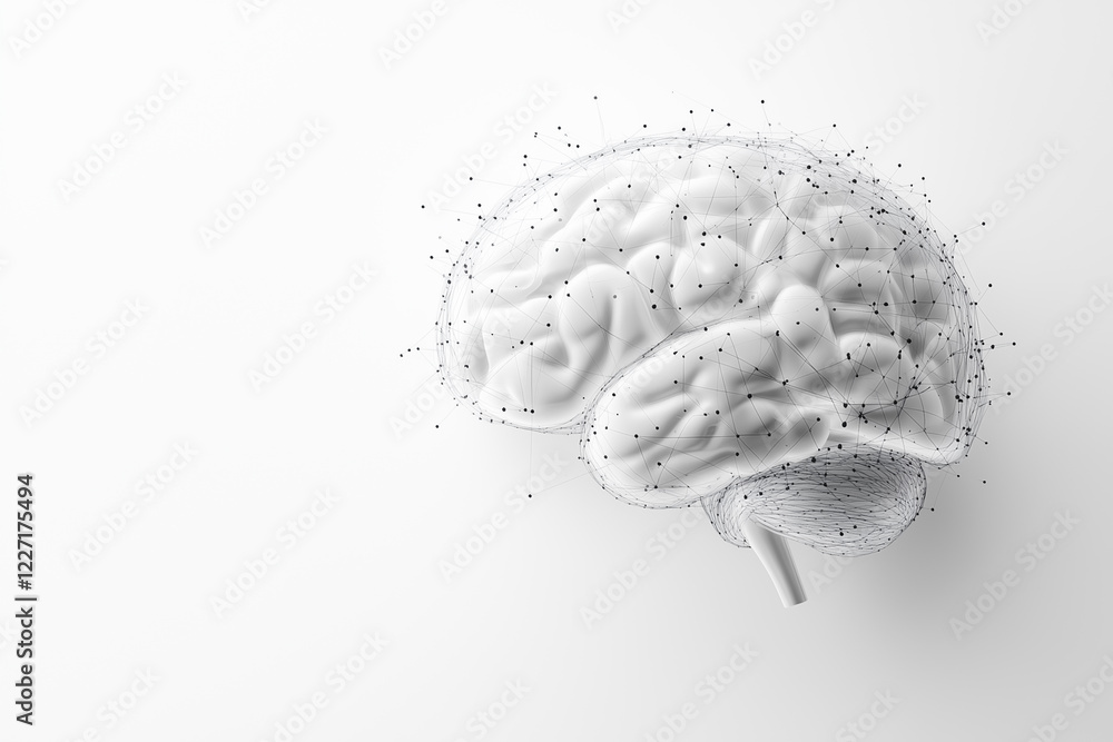 Poster a human brain outline is depicted with intricate circuit lines extending from it. this design symbol