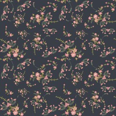 Seamless pattern watercolor flowers hand painted with dark grey background textile wrapping paper illustration repeatable