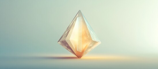 Glowing crystal on plain background, light studio