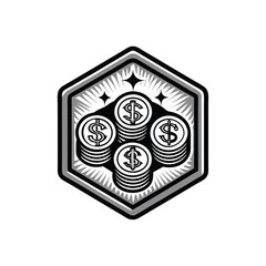 Design a sophisticated hexagon logo incorporating subtle money motifs, elegant and minimalist.  Target a high-end financial audience.