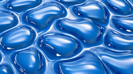 Shiny blue plastic fabric, a plastic background with the texture of liquid blue plastic material. Shiny, glossy light blue plastic cloth with waves and folds. 
