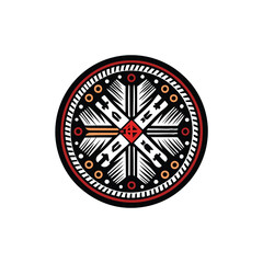 Design a logo inspired by pre-Columbian Aztec pottery, incorporating geometric patterns and symbolic motifs.  Maintain a sophisticated and modern aesthetic.