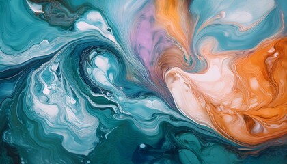Fototapeta premium 複数の絵の具が水面で混ざり合い、マーブル状の流れを作るテクスチャ
