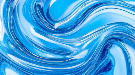 Naklejka premium Shiny blue plastic fabric, a plastic background with the texture of liquid blue plastic material. Shiny, glossy light blue plastic cloth with waves and folds. 