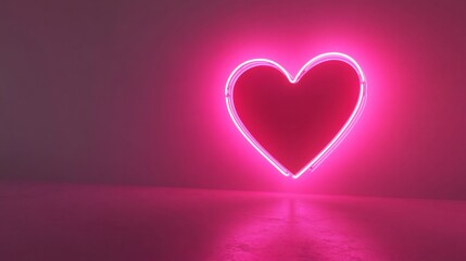 Pink neon heart glows in dark room; romantic, Valentine's