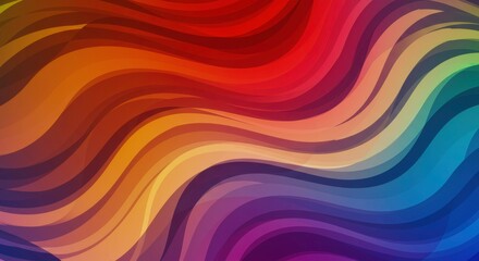 Obraz premium Fluid Spectrum: A mesmerizing abstract background featuring a seamless blend of vibrant rainbow hues, forming graceful waves that dance and flow across the frame. 