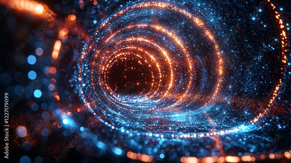 Poster in a mesmerizing display, blue ai icons perform a rotational dance within a circle, set against an a