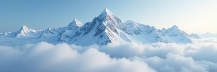 Snow-capped peaks disappearing into the clouds, frosty, majestic, fog