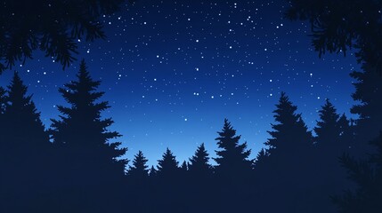Fototapeta premium A serene night sky filled with stars and silhouetted pine trees creating a peaceful scene