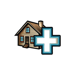 Design a logo  house silhouette integrated with a medical cross, modern, clean, professional,  for home healthcare.