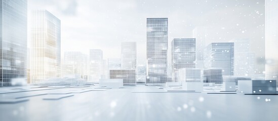 Naklejka premium Futuristic city skyline, snowy day, empty plaza, urban development