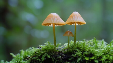 Fototapeta premium Forest mushrooms moss family nature bokeh background