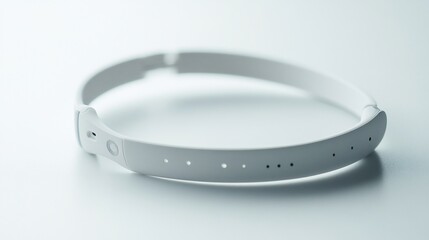 White wearable tech rests on white background, showcasing minimalist design for health app