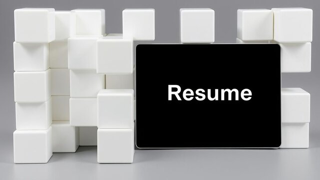 White cubes with the words "restart" and "resume" printed on them rest on a sleek gray surface, symbolizing the options for moving forward or continuing a task, concept, resume
