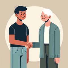 Obraz premium Illustration of smiling man and grandfather shaking hands