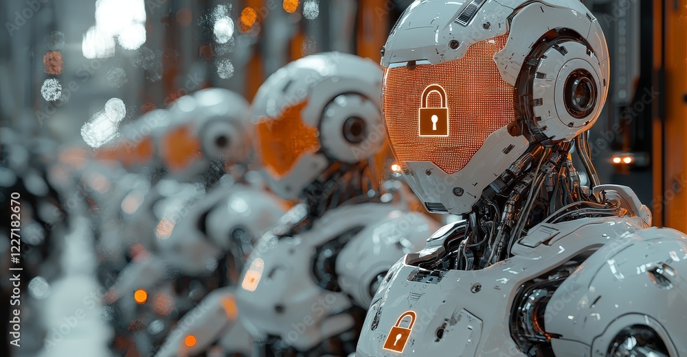 Poster the xai 3d illustration shows a humanoid ai robot using cloud computing to store data on an online s