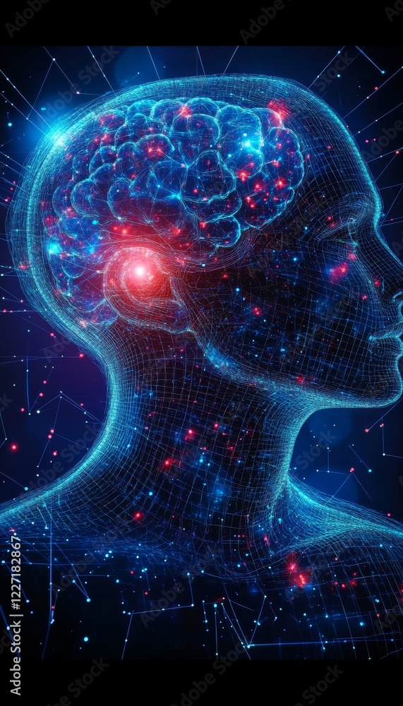 Poster human brain, artificial intelligence and neural networks. exploring the future of technology.