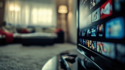Cozy Living Room Setup with Television and Streaming Options in Focus
