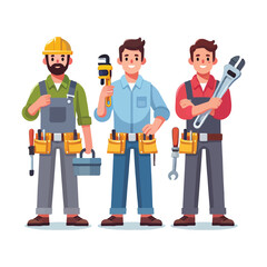 Three Skilled Handyman Ready for Work Illustration