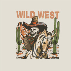 skull riding a horse in the desert