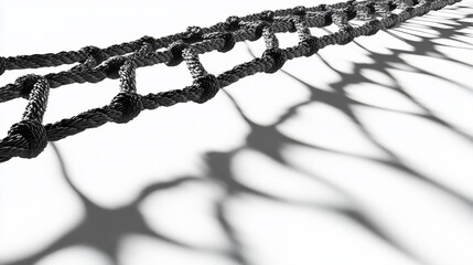 Interlinked rope ladder casting shadows on white background, teamwork concept