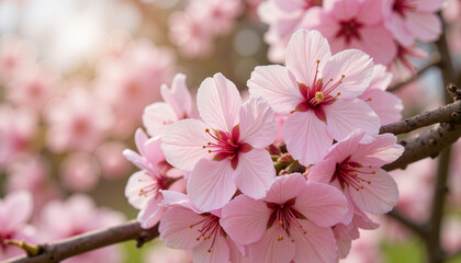 Obraz premium Detailed cherry blossoms in full bloom, springtime beauty