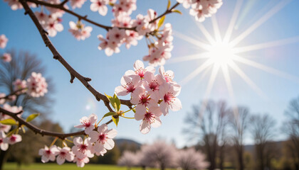 Cherry blossoms blooming in sunny park, springtime beauty