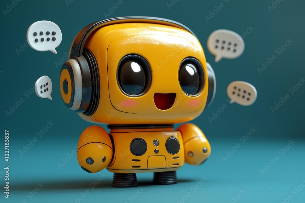 Aufkleber an ai-powered yellow robot virtual assistant adorned with speech bubbles