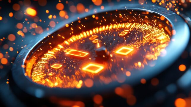 Fiery glowing speedometer with sparks.