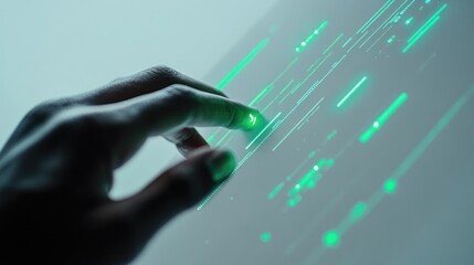 African male hand interacting with futuristic green digital interface