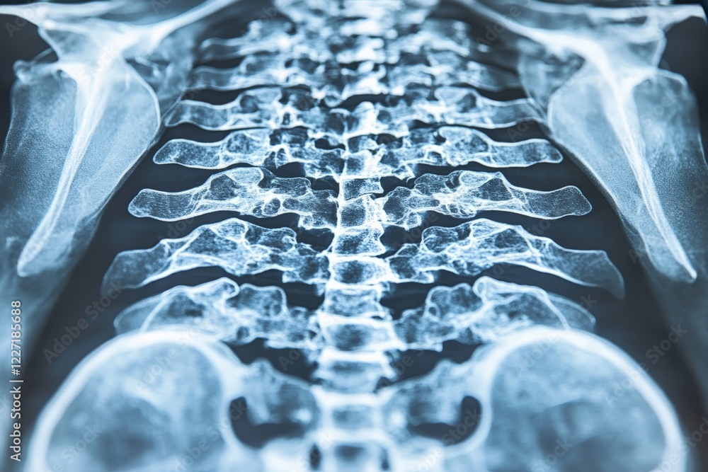 Aufkleber detailed view of human spine and shoulder bones in medical x-ray showing skeletal structure